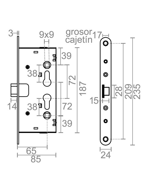 Cerradura embutir antipanico cre02 65 x 72 mm zincado