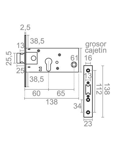 Cerradura embutir cre01 60 mm inox