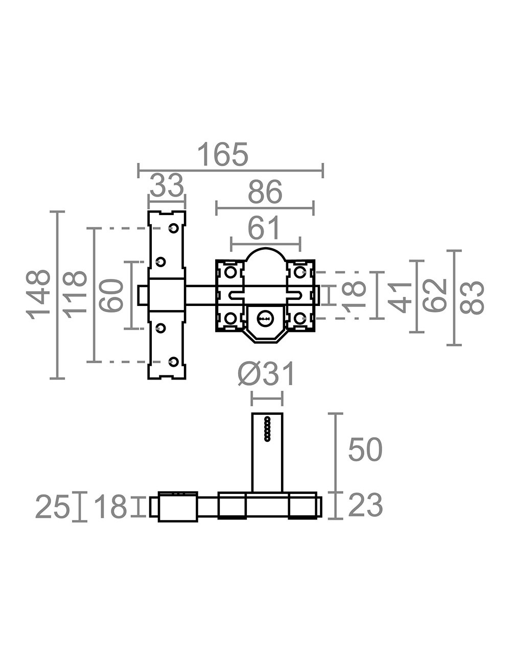 Cerrojo sobreponer crr11 86l/50 mm latón satinado