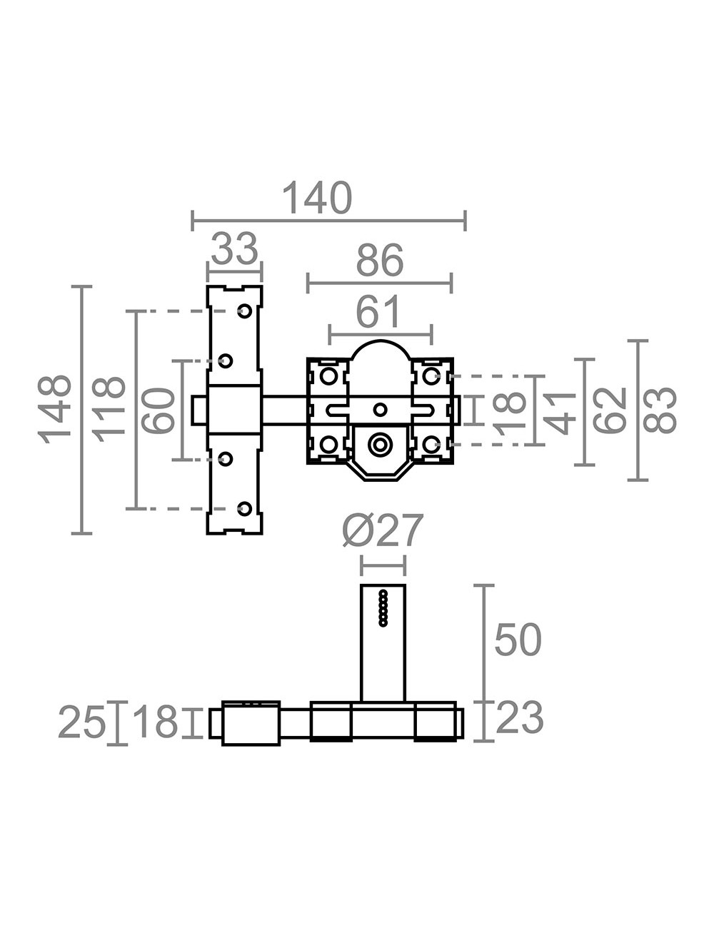 Cerrojo sobreponer crr12 86b/50 mm pintado gris
