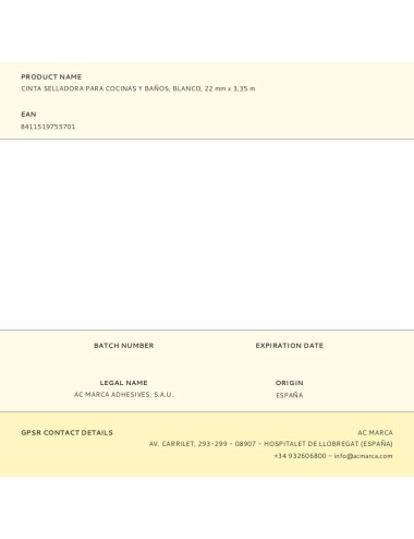 Cinta selladora para cocinas y baños, blanco, 22 mm x 3,35 m