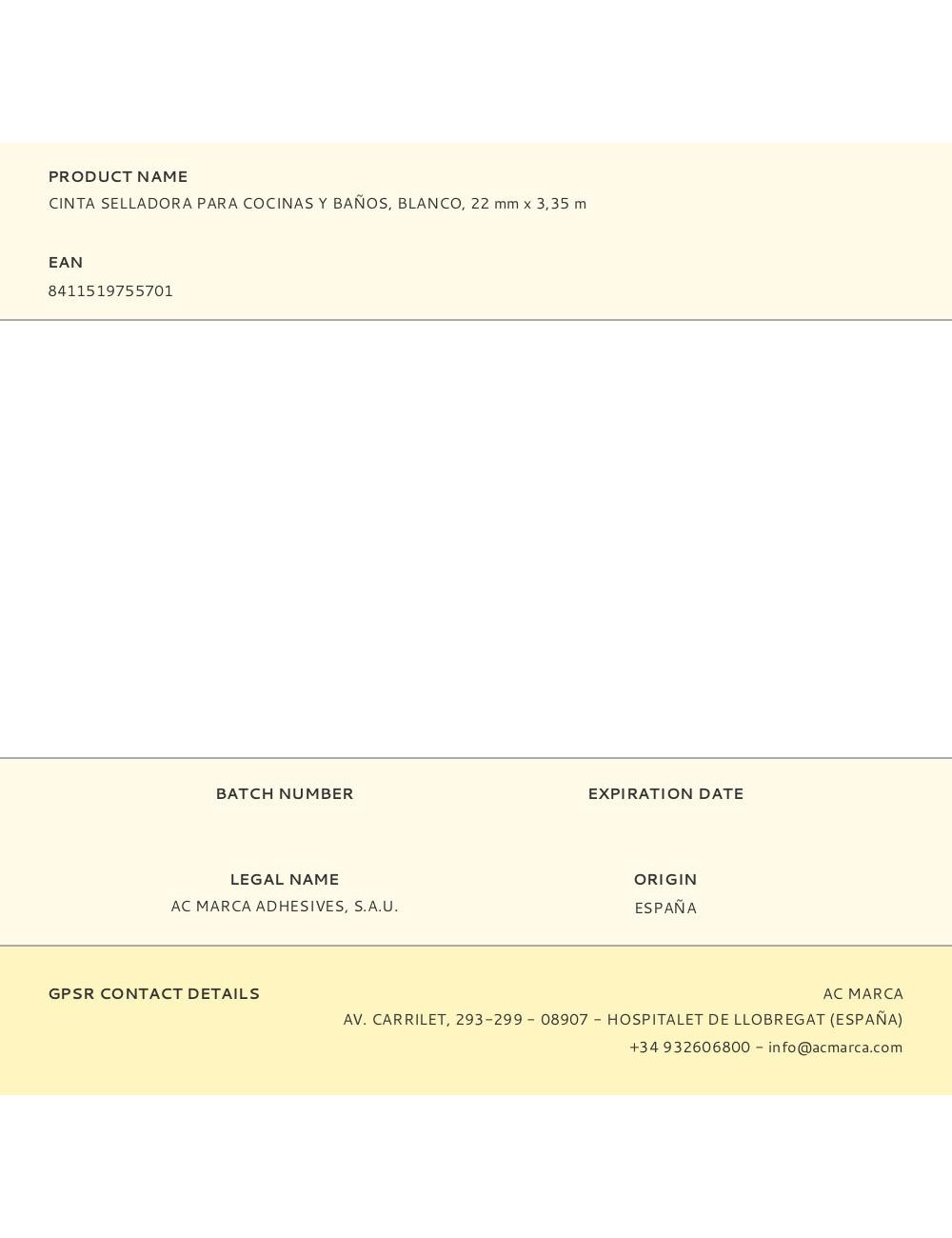 Cinta selladora para cocinas y baños, blanco, 22 mm x 3,35 m