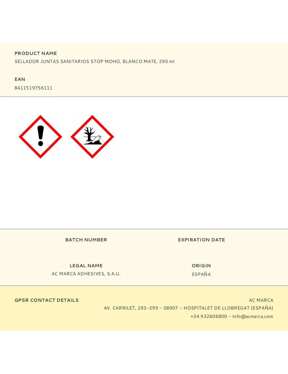 Sellador juntas sanitarios stop moho, blanco mate, 290 ml