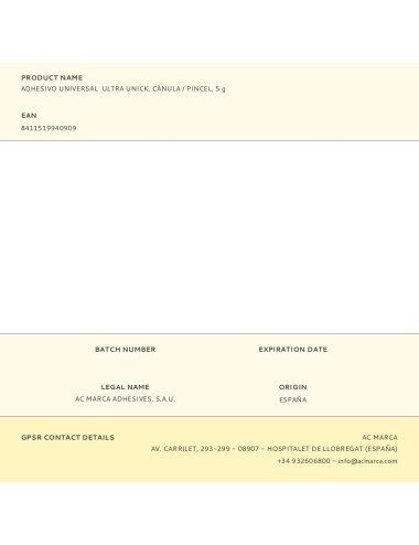Adhesivo universal ultra unick, cánula / pincel, 5 g