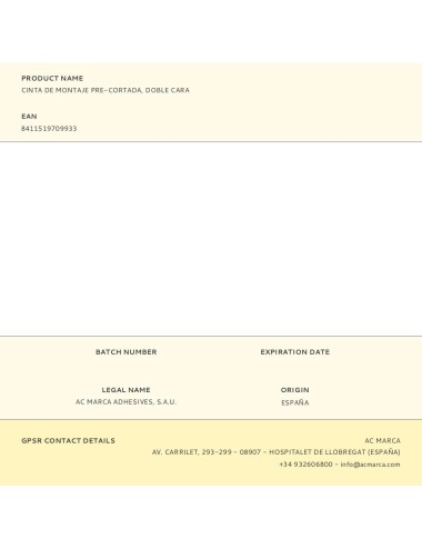 Cinta de montaje pre-cortada de doble cara