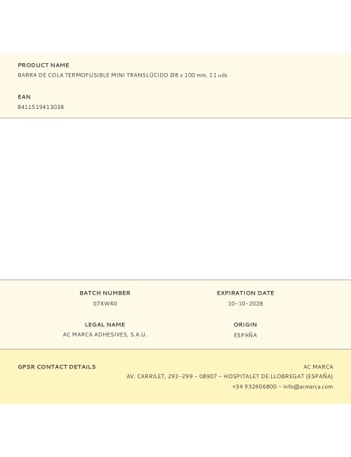Barra de cola termofusible mini translúcido ø8 x 100 mm, 11 uds