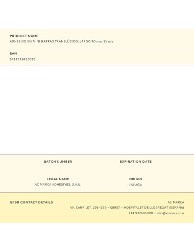 Barra de cola termofusible translúcido ø11 x 90 mm, 11 uds