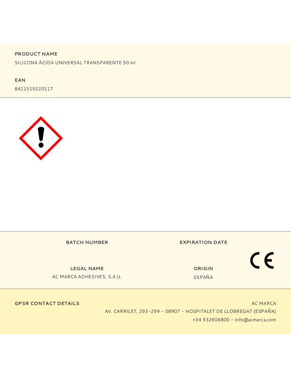 Silicona ácida universal transparente 50 ml