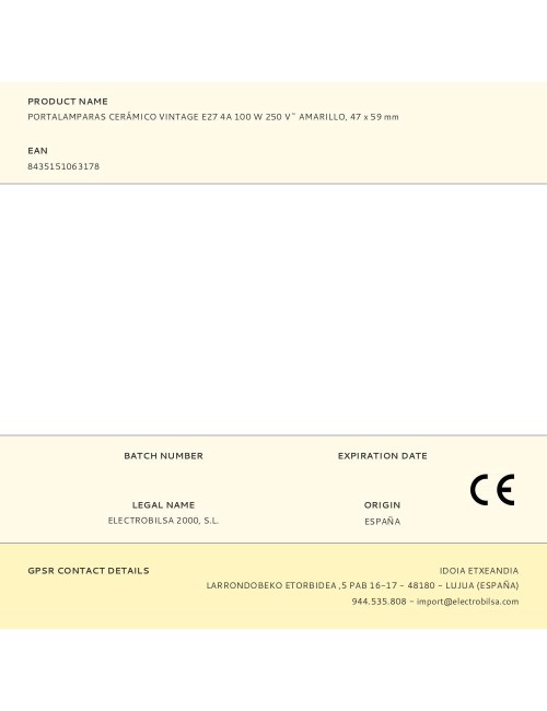 Portalámparas cerámico vintage e27 4 a 100 w 250 v~ amarillo, ø47 x 59 mm