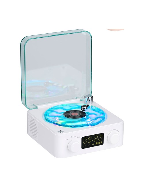 Altavoz bluetooth en forma de tocadiscos, con reloj, ruido blanco y luz rgb, colores surtidos