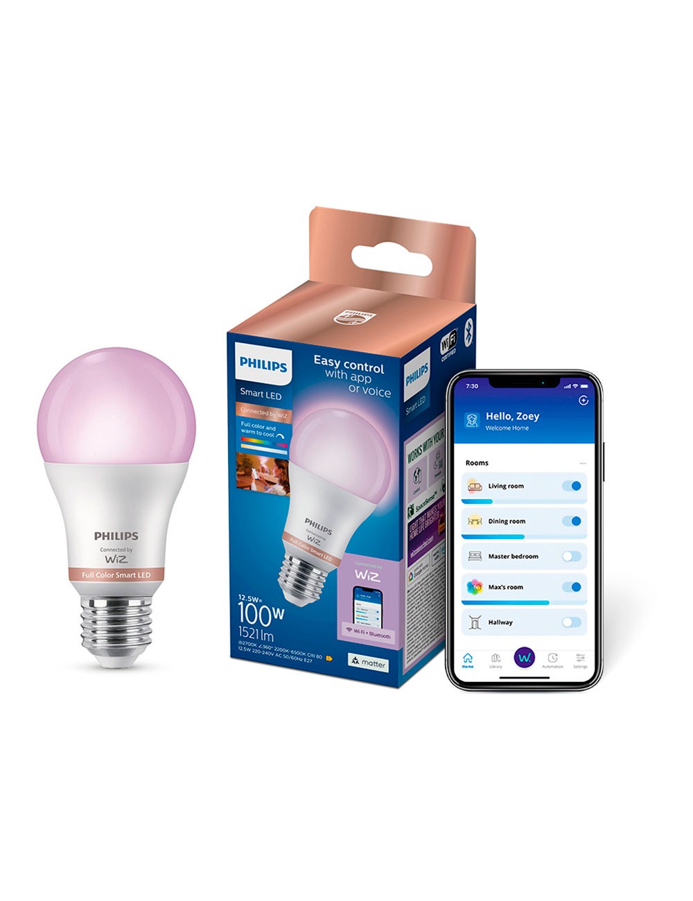 Bombilla inteligente mate e27, 12,5 w, 1521 lm, 2200-6500 k, a todo color