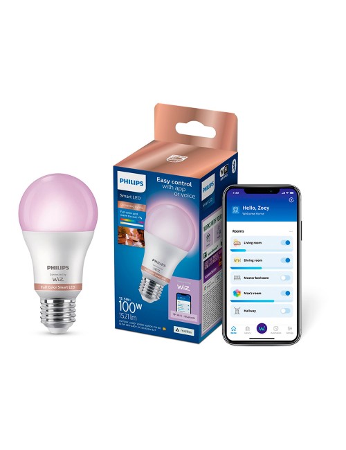 Bombilla inteligente mate e27, 12,5 w, 1521 lm, 2200-6500 k, a todo color