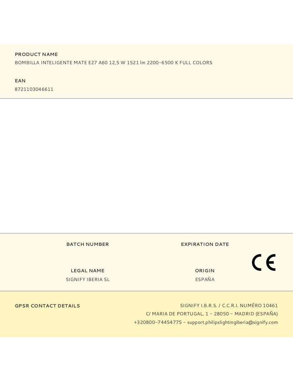 Bombilla inteligente mate e27, 12,5 w, 1521 lm, 2200-6500 k, a todo color