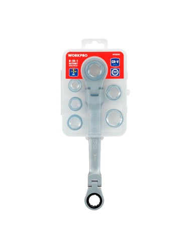 Llave de estrella cr-v doble con carraca articulada, 6 bocas intercambiables, 14 x 19 mm, 7 piezas