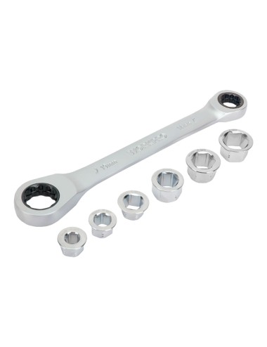 Llave de estrella cr-v doble con carraca, 6 bocas intercambiables, 14 x 19 mm, 7 piezas