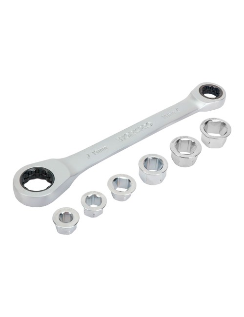 Llave de estrella cr-v doble con carraca, 6 bocas intercambiables, 14 x 19 mm, 7 piezas