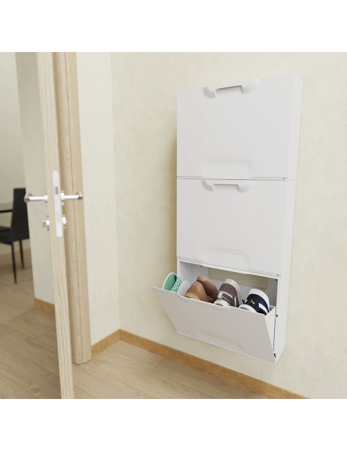 Zapatero apilable de polipropileno blanco 51 x 17,3 x 40,1 cm