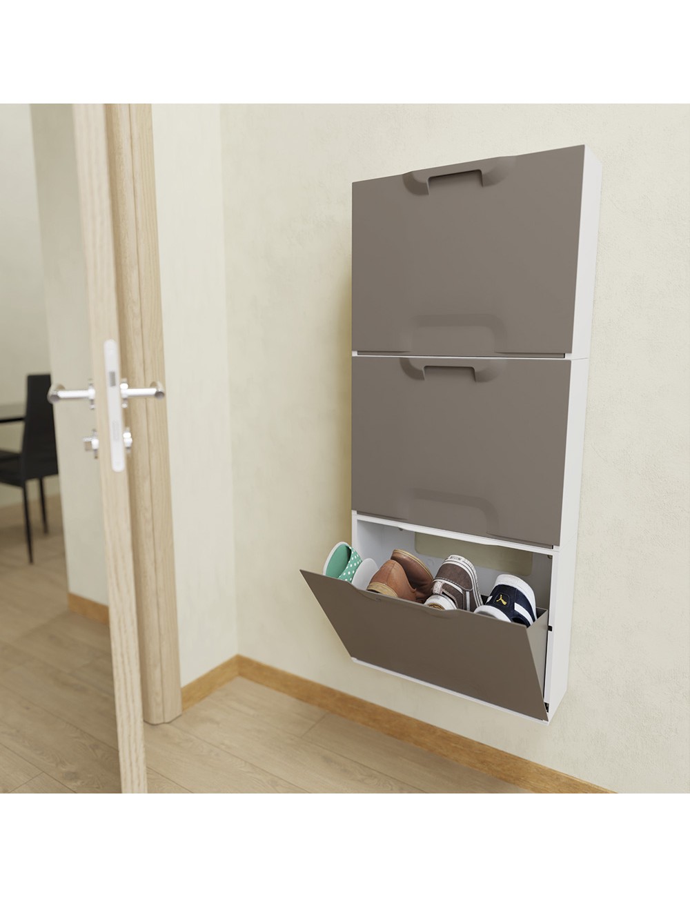 Zapatero apilable de polipropileno marrón 51 x 17,3 x 40,1 cm