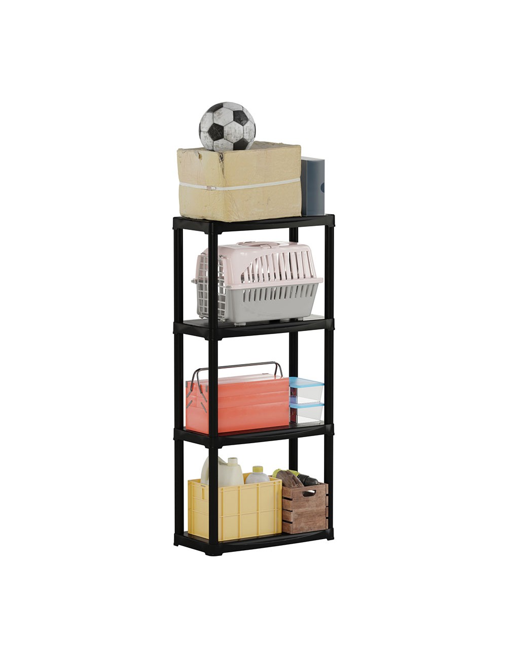 Estantería línea tempo con 4 estantes de polipropileno negro, 60 x 30 x 133 cm