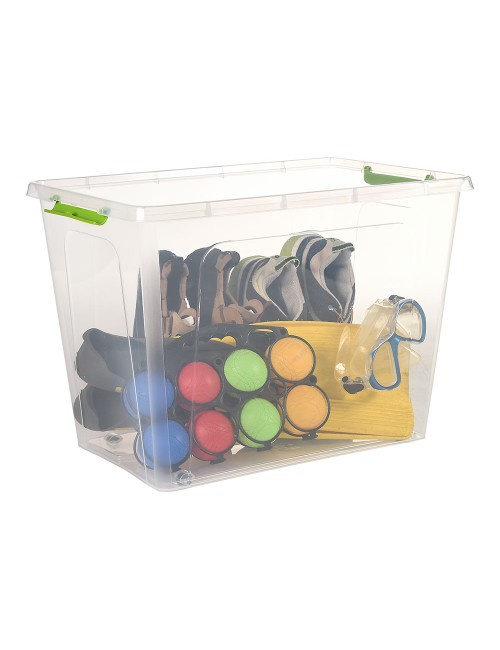 Caja transparente con ruedas 60 l, 58,5 x 39 x 42 cm