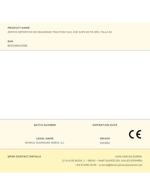 Zapato deportivo de seguridad traction yuki, esd s1ps sr fo hro, talla 46