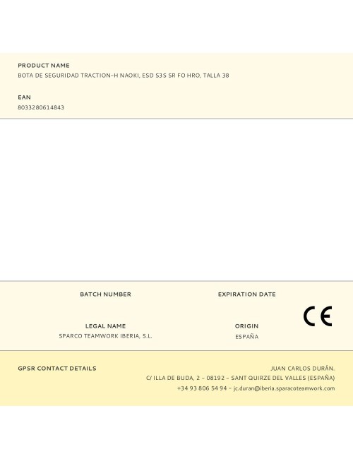 Bota de seguridad traction-h naoki, esd s3s sr fo hro, talla 38