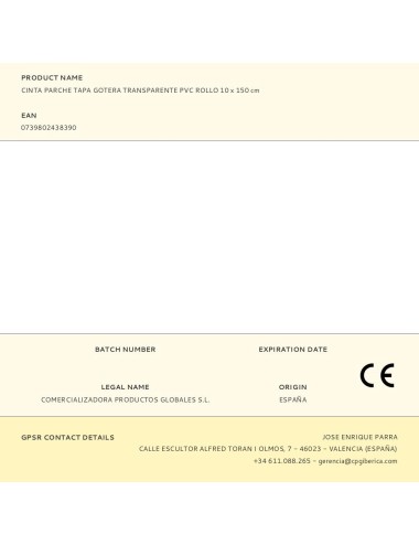 Cinta parche tapa gotera transparente pvc rollo 10 x 150 cm