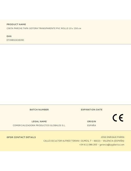 Cinta parche tapa gotera transparente pvc rollo 10 x 150 cm