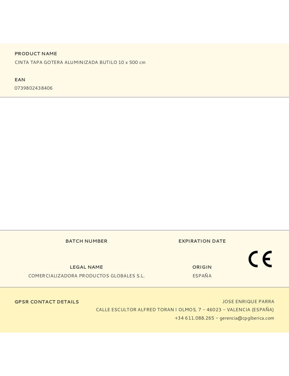 Cinta tapa gotera aluminizada butilo 100 mm x 5 m