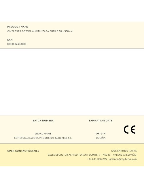 Cinta tapa gotera aluminizada butilo 100 mm x 5 m