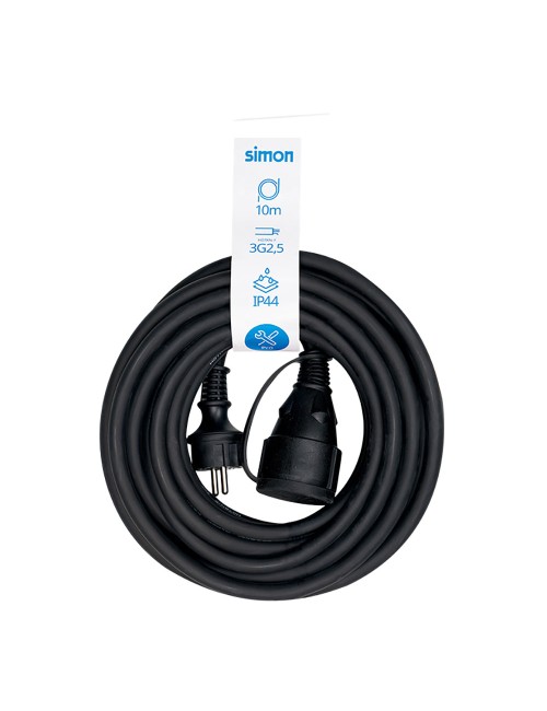 Prolongador profesional 10 m, ip44, h07rn-f 3 g 2,5 mm, 1 toma con tapa, 16 a 250 v~, negro