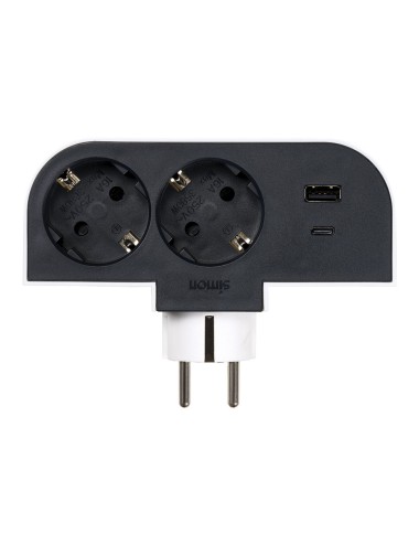 Adaptador giratorio schuko 2 tomas + usb a+c 30 w 16 a 250 v~