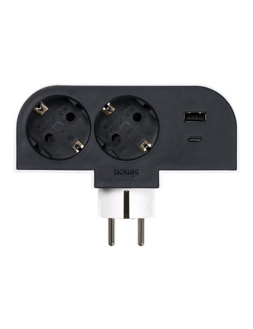 Adaptador giratorio schuko 2 tomas + usb a+c 30 w 16 a 250 v~