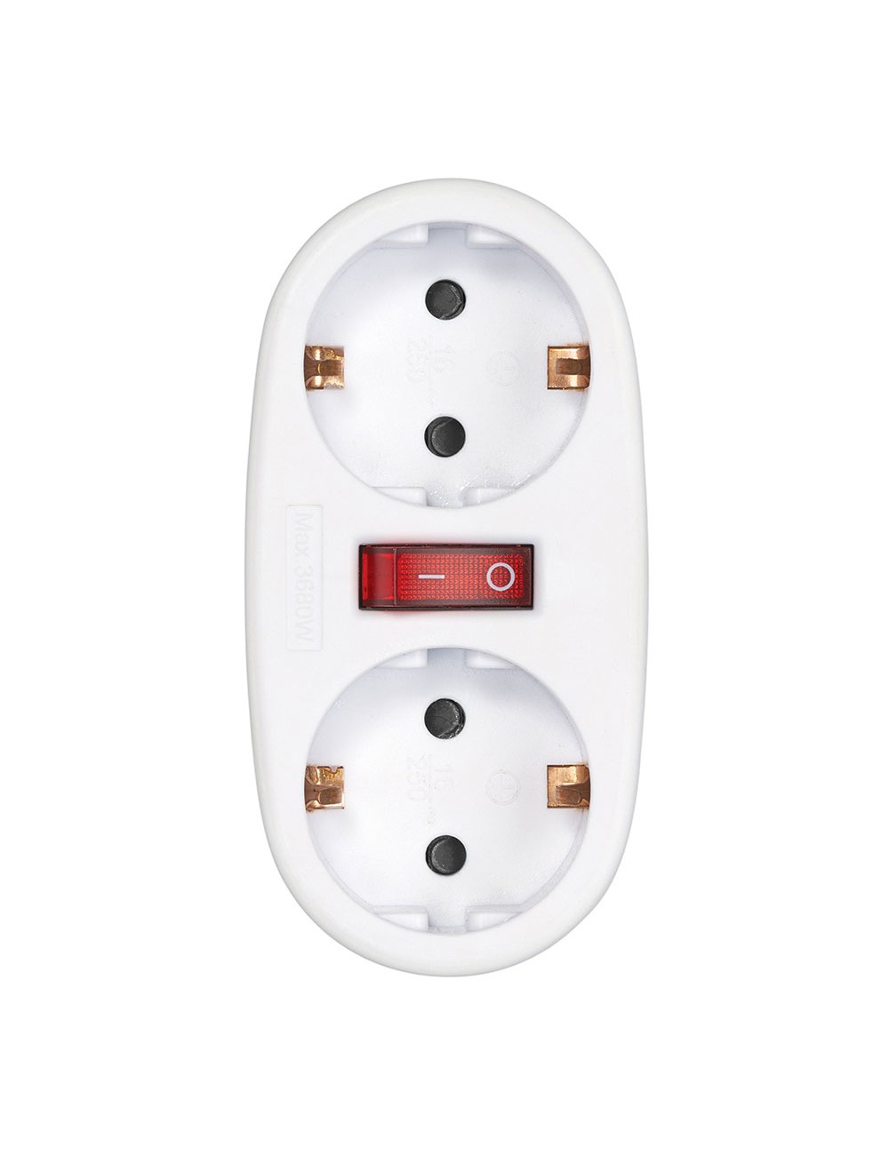 Adaptador 2 tomas schuko frontal con interruptor, 16 a 250 v~, blanco