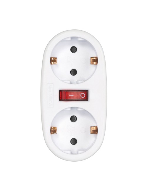 Adaptador 2 tomas schuko frontal con interruptor, 16 a 250 v~, blanco