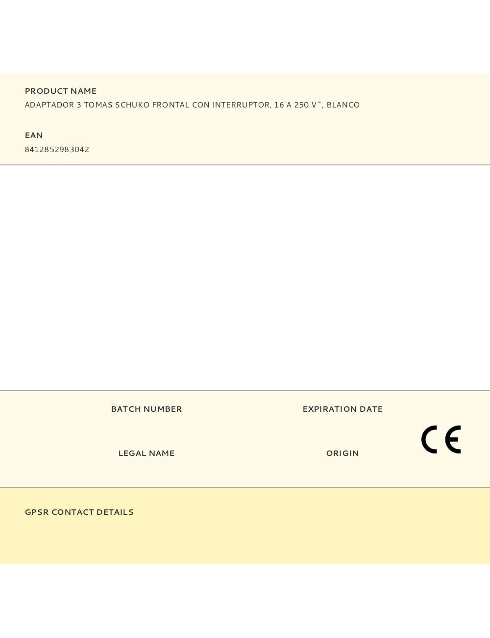 Adaptador 3 tomas schuko frontal con interruptor, 16 a 250 v~, blanco