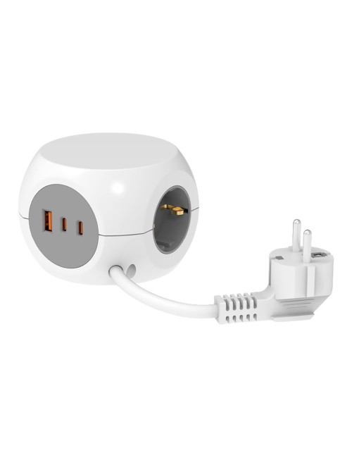 Base múltiple combiball con 3 tomas schuko 16 a + 1 usb a + 2 usb c, 30 w, blanca