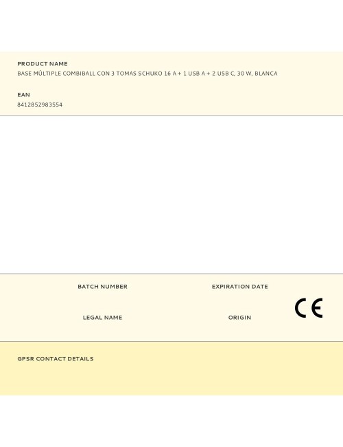 Base múltiple combiball con 3 tomas schuko 16 a + 1 usb a + 2 usb c, 30 w, blanca