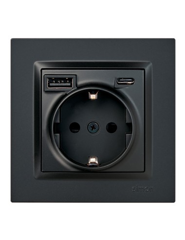 Base enchufe schuko + usb a + c 10,5 w 16 a 250 v~, simon 10, negro