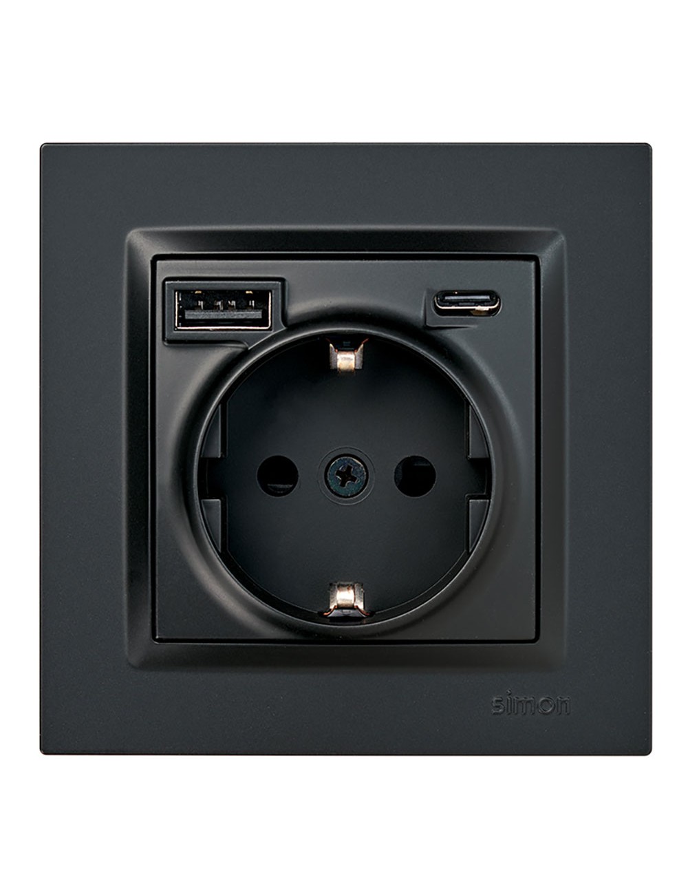Base enchufe schuko + usb a + c 10,5 w 16 a 250 v~, simon 10, negro
