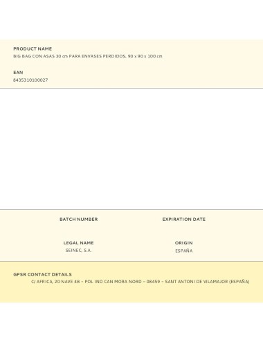 Big bag con asas 30 cm para envases perdidos, 90 x 90 x 100 cm