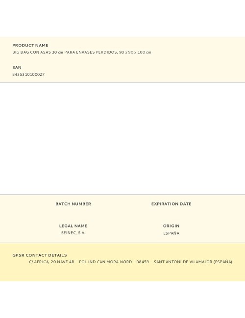 Big bag con asas 30 cm para envases perdidos, 90 x 90 x 100 cm