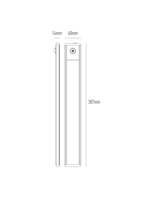 Regleta led regulable y recargable con sensor, magnética, 1,5 w, 3cct, 1500 mah, 14 x 40 x 306 mm