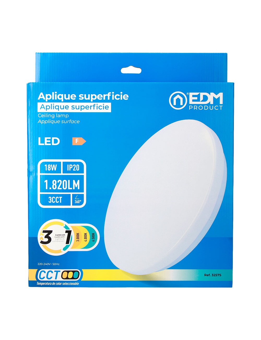 Aplique led circular de superficie 18 w 3cct 1820 lm ø33 x 6,6 cm
