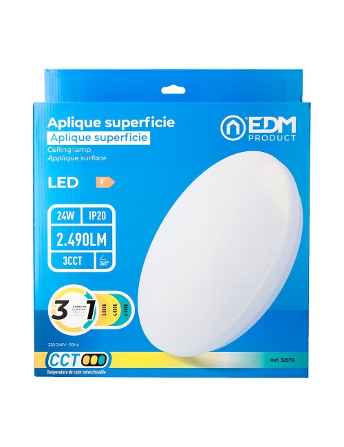 Aplique led circular de superficie 24 w 3cct 2490 lm ø38 x 6,6 cm
