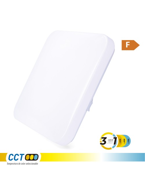 Aplique led cuadrado extraplano de superficie 12 w 3cct 1160 lm 28,5 x 28,5 x 6 cm