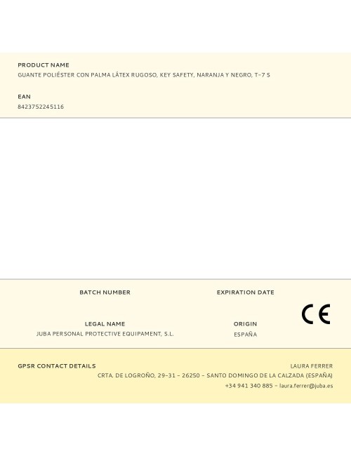 Guante poliéster con palma látex rugoso, keep safe, naranja y negro, t-7 s