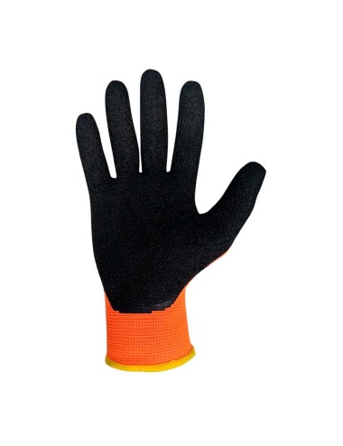 Guante poliéster con palma látex rugoso, keep safe, naranja y negro, t-8 m