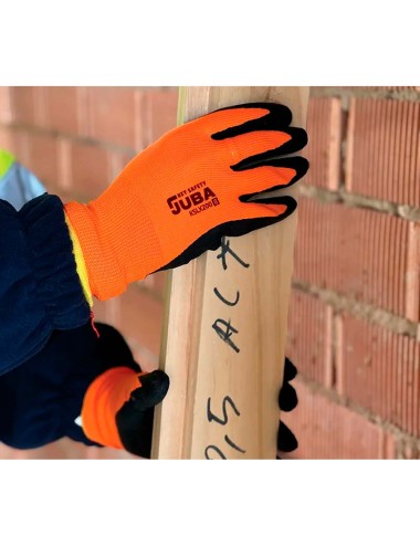 Guante poliéster con palma látex rugoso, keep safe, naranja y negro, t-8 m