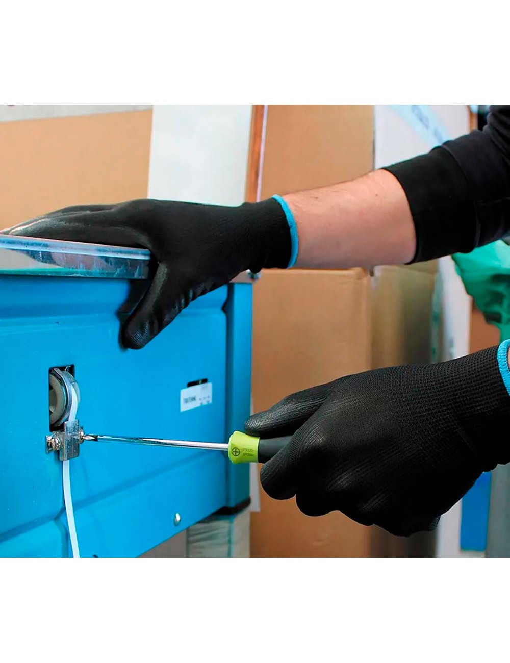 Guante poliéster con palma poliuretano, keep safe, negro, t-8 m